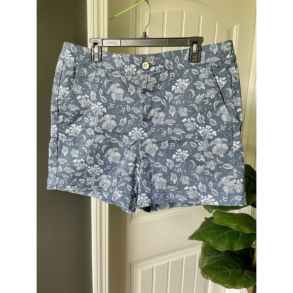 Jachs Girlfriend Printed Chino Shorts XXL Blue White Botanical Floral Stretch